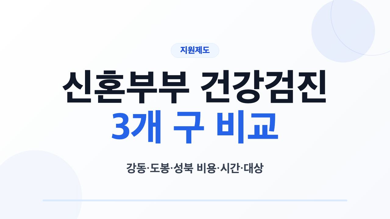 강동 도봉 성북 신혼부부 보건소 건강검진의 비용과 시간 비교