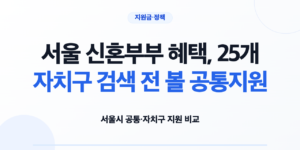 서울시 공통 혜택과 거주 구 추가 혜택을 비교하는 서울 신혼부부 혜택 안내