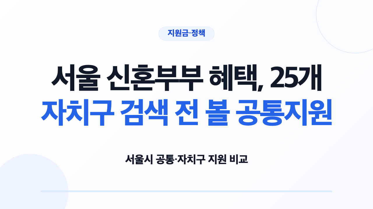 서울시 공통 혜택과 거주 구 추가 혜택을 비교하는 서울 신혼부부 혜택 안내